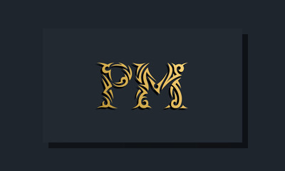 Luxury initial letters PM logo design. It will be use for Restaurant, Royalty, Boutique, Hotel, Heraldic, Jewelry, Fashion and other vector illustration