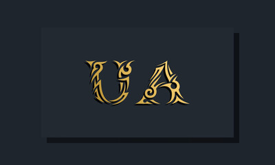 Luxury initial letters UA logo design. It will be use for Restaurant, Royalty, Boutique, Hotel, Heraldic, Jewelry, Fashion and other vector illustration