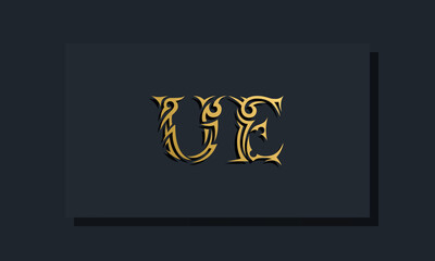 Luxury initial letters UE logo design. It will be use for Restaurant, Royalty, Boutique, Hotel, Heraldic, Jewelry, Fashion and other vector illustration