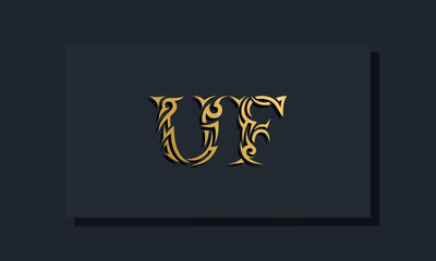 Luxury initial letters UF logo design. It will be use for Restaurant, Royalty, Boutique, Hotel, Heraldic, Jewelry, Fashion and other vector illustration