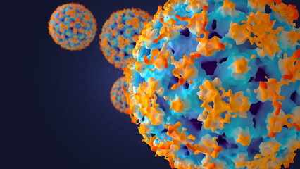 Dengue virus accurate EM structure, 3d rendering medical illustration. Dengue fever is endemic in the Philippines.