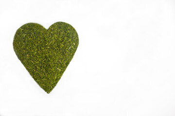Heart green from dill on a white background. Thanks and congratulations card, with place for text. Concept holiday, congratulations, care, pharmacy, advertising, announcement. High quality photo