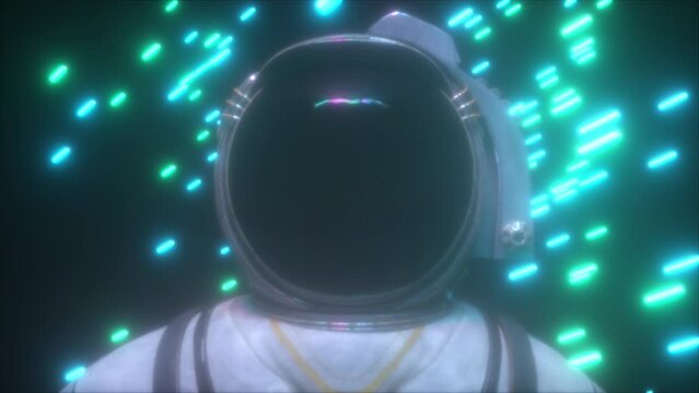Astronaut with neon lines. Computer generated 3d render