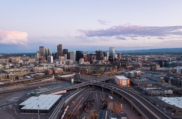 Aerial View of Denver, Colorado at Sunset