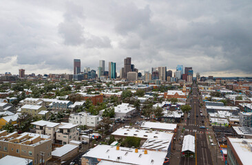 Aerial View of Denver After a Fresh Spring Snowfall
