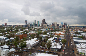 Aerial View of Denver After a Fresh Spring Snowfall