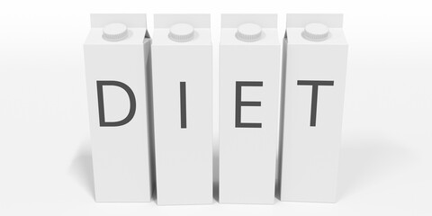 White cartons with DIET text. 3D rendering