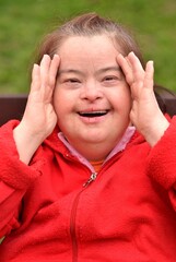  happy casual woman with down syndrome 