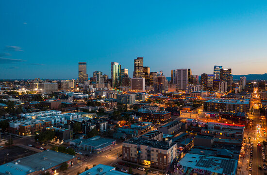 Aerial View of Denver, Colorado at Sunset