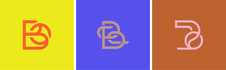 Set of three vector logos for basketball. Linear logo monogram letter B. Vector illustration