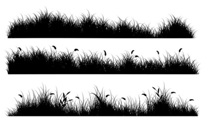 meadow, grass field, grass silhouettes set