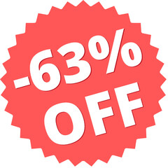63% off Red Figurine Design in Vector Illustration discount label, tag, isolated. 
