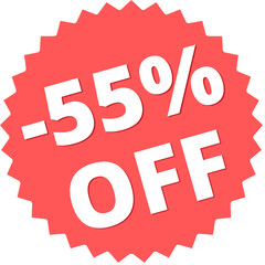 55% off Red Figurine Design in Vector Illustration discount label, tag, isolated. 