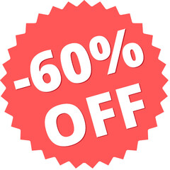 60% off Red Figurine Design in Vector Illustration discount label, tag, isolated. 