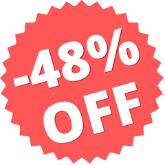 48% off Red Figurine Design in Vector Illustration discount label, tag, isolated. 
