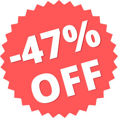 47% off Red Figurine Design in Vector Illustration discount label, tag, isolated. 