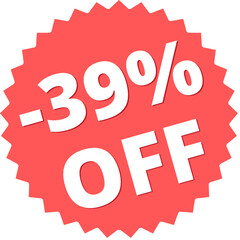 39% off Red Figurine Design in Vector Illustration discount label, tag, isolated. 