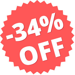 34% off Red Figurine Design in Vector Illustration discount label, tag, isolated. 