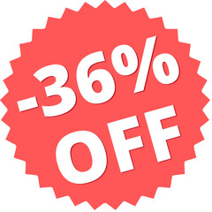 36% off Red Figurine Design in Vector Illustration discount label, tag, isolated. 