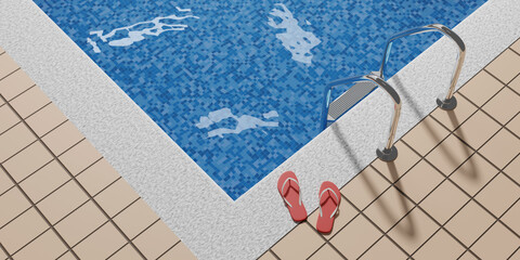 Top view of pool. Summer concept. 3d illustration.