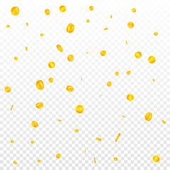 Thai baht coins falling. Divine scattered THB coins. Thailand money. Pleasing jackpot, wealth or success concept. Vector illustration.