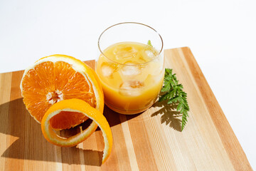 Glass of orange juice on the table, healthy breakfast