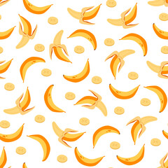 Banana fruit seamless repeated endless pattern. Vector flat graphic design illustration