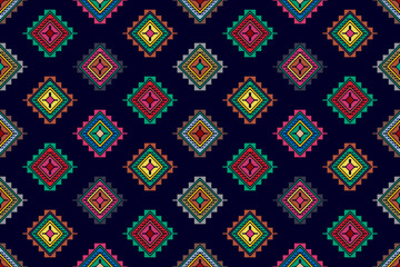 Geometric abstract Ikat ethnic seamless pattern design. Aztec fabric carpet mandala ornaments textile decorations wallpaper. Tribal boho native ethnic turkey traditional embroidery vector background 