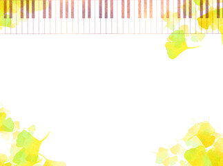 秋（イチョウ）の水彩ピアノの鍵盤フレーム、壁紙