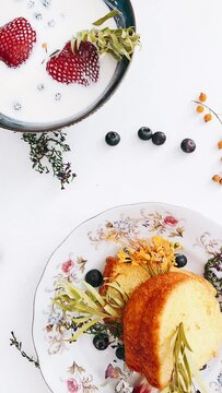 Beautiful Plate Of Yummy Food, Yummy Food, Food, Cake, Fruits, Plate of Food, Food Styling