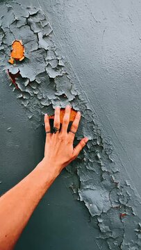 Person Touching Chipped Paint, Paint, Dry Paint, Wall, Hand