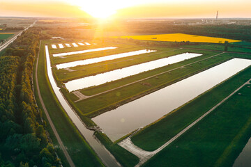 Artificial lakes to collect and purify water, many small lakes