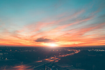 stunning red sky at sunset, Poland. Wroclaw