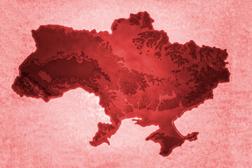 relief contour map of ukraine in red color. Background to the war in Ukraine, Ukraine in the blood