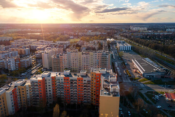 Panoramic top view of the old European Polish city of Wroclaw, View of high-rise residential...