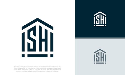 Fototapeta premium Simple Initials SH logo design. Initial Letter Logo. Shield logo.