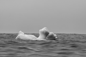 An iceberg in the ocean of newfoundland on a rainy day