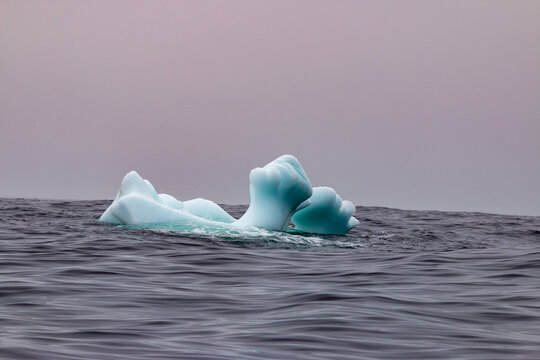 An iceberg in the ocean of newfoundland on a rainy day