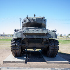 Lexington, Nebraska - April 29 2021: Army Marines military M4A3 Sherman Tank at Heartland Museum of Military Vehicles. - obrazy, fototapety, plakaty