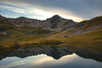 New Zealand, Angelus Hut surrounded by spectacular mountain views is located in Nelson Lakes...