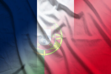 Fototapeta na wymiar France and Portugal political flag international contract PRT FRA