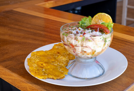 Delicious fish ceviche with patacones from Costa Rica