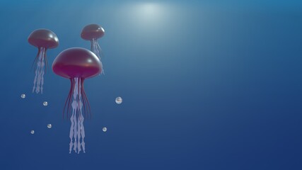 World Ocean day banner template with 3d render jellyfish