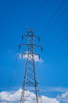 Electrical Power Tower, Wires, and Blue Sky 