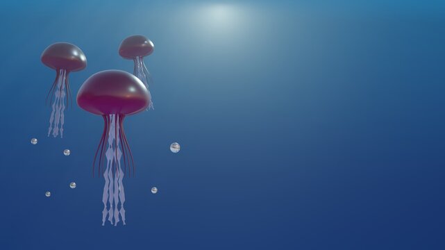 World Ocean day banner template with 3d render jellyfish