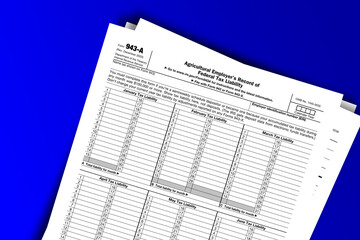 Form 943-A documentation published IRS USA 43902. American tax document on colored