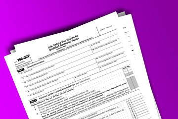 Form 706-QDT documentation published IRS USA 43775. American tax document on colored