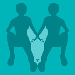 Optical illusion. Two beautiful women make silhouette of animal head