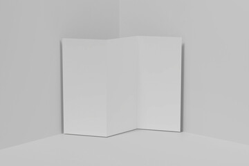 Fototapeta premium Realistic blank trifold brochure illustration for mockup. 3D Render.