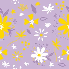 Foto op Plexiglas Kleurrijke en heldere zomer met bladeren en bloemen naadloze patroon Achtergrond met bloemen vector op moderne stijl. © Suttiwat